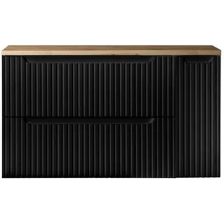 Lomadox - Waschtisch-Unterschrank 100cm, in schwarz mit Eiche, gerillte Front, grifflos
