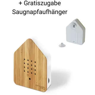 Zwitscherbox Holz Bambus/Weiß + Gratiszugabe Saugnapfaufhänger