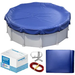 Yankee Poolabdeckung rund für 460–500 cm Pools | Ø 560 cm Planenmaß | 200g/m2 PE, zweifach beschichtet | reißfest und UV-beständig | blau | für Sommer und Winter