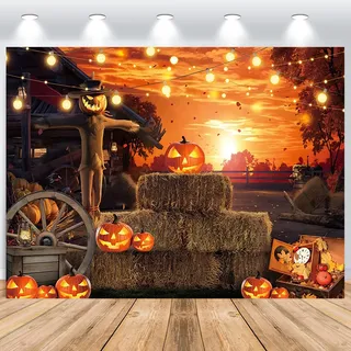 ASDCXZ Halloween Foto Hintergrund 3x2.5m, Terror Kürbis Vogelscheuche Herbst Abend Fotowand, Vinyl Fotografie Banner für Party Hexe Porträt Requisite