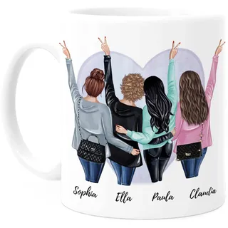 Tassenliebling® - Personalisierte Tasse (4 Freundinnen) mit Spruch selbst gestalten, individuelles Geschenk für beste Freundin, BFF, Kollegin & Arbeitskollegin