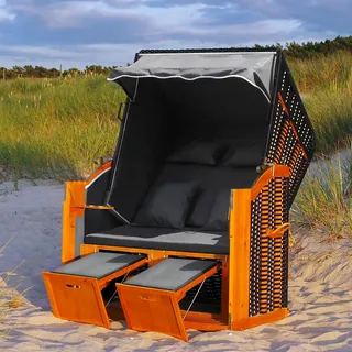 Swing & Harmonie LED - Strandkorb XXL - 118cm inkl. Abdeckcover Luxus Volllieger mit Solarmodul Ostsee Sonneninsel Rattan Möbel Polyrattan (anthrazit)