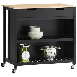 SoBuy Kücheninsel mit 2 Schubladen Schwarz 100x60x93,5cm Funktional