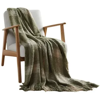 Wohndecke Kuscheldecke "Karo" weich, 127x152 cm, grün, Couchdecke in Webobtik, Dekoleidenschaft, Decke mit Fransen, Überwurfdecke für Sofa & Sessel, Tagesdecke grün