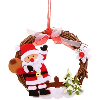 Sunfashion Adventskranz Künstlich Eukalyptus für die Haustür, hängender Kranz, Weihnachtsverzierung, Girlande für drinnen draußen, Haus, dekorativer Anhänger (Rentier, Schneemann, Weihnachtsmann) (