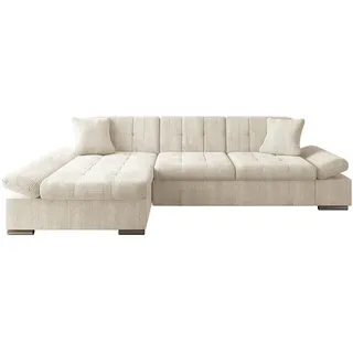 Mirjan24 Ecksofa Malwi Cord mit Bettkasten und Schlaffunktion, Elegante Couch, Polsterecke (Farbe: Poso 100, Seite: links montierbar, L-Form, 278x161 cm, Wohnzimmer, Sofas - Couches, Wohnlandschaften, Ecksofas