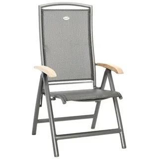 Hartman Raffaelo Klappsessel Aluminium/Textilene mit Teak-Armlehnen Dunkelgrau|Braun