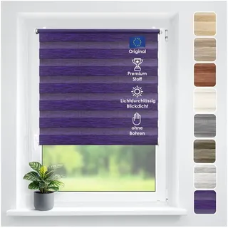 Doppelrollo Duo Rollo Klemmfix ohne Bohren für Fenster Rollos Faltrollo "Natural", DomDeco, Klemm- oder Schraubmontage, Klemmbar, Kettenzug, ohne Bohren, Sicht- und Blendschutz lila|schwarz 80 cm x 150 cm