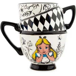 Disney Alice in Wonderland Monochrome gestapelte Teetassen, geformte Keramiktasse, BPA-frei, große Kaffeetasse für Espresso, Kakao, Tee