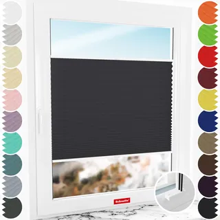 Schuette® Plissee mit Bohren zum Anschrauben ● Premium Kollektion: Silesian Coal (Schwarz) ● 75x100cm (Breite x Höhe) ● Suprafix Faltrollo Befestigung ● Bequeme Rollo Montage inkl. Video