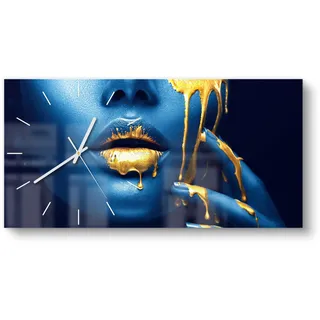 DEQORI Glasuhr | vertikal 60x30 cm | Motiv Flüssiges Gold auf Haut | große XXL Design Uhr aus Glas | leise Wanduhr für Wohnzimmer & Küche | moderne Hingucker Uhr für die Wand