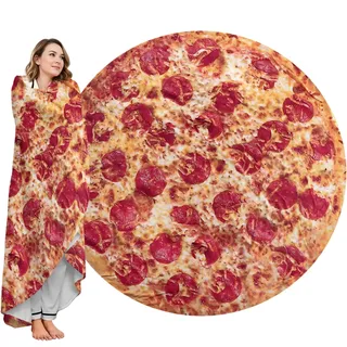 Qucarder Pizza-Decke für Erwachsene und Kinder, Lebensmittelgröße, Pepperoni, Pizza-Überwurf, flauschiges Fleece, Flanell, Teenager, Jungen und Mädchen, 180 cm