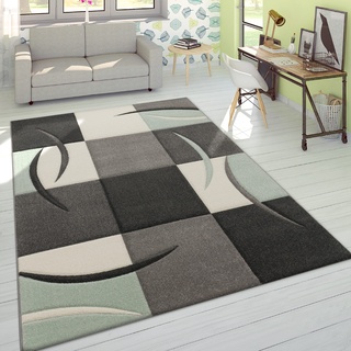 Paco Home Designer Teppich Modern Konturenschnitt Pastellfarben Mit Karo Muster Beige Grün, Grösse:160x230 cm