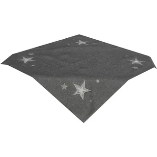 Tischläufer - STERN - anthrazit grau bestickt mit Sternen silber weiß besetzt mit Glaskristallen sehr schöne festliche Stickerei für Winter Weihnacht Tischdecke, Größe:85 x 85 cm