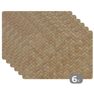 MuchoWow Platzset Muster - Beige - Rattan-Druck, (6-St), Platzsets, Tischset, Abwaschbar, Tischsets, Platzdeckchen bunt