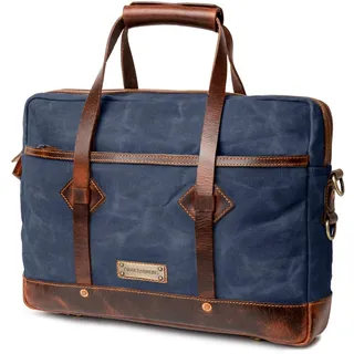 DRAKENSBERG Aktentasche 'Noah' für Herren aus gewachstem Canvas mit Leder - wasserabweisende Laptoptasche, 10L - Ozean-Blau, DR00641 - 15 Liter
