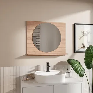 HAJDUK FURNITURE Sonoma Badspiegel 70x60x12 cm mit Ablage Rund Spiegel ⌀55 Bathroom Mirror Moderner Badezimmer Wandspiegel mit Regal