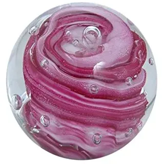 Traumkugel 216 (mittel 6,5-7cm) lila-weiße Blume mit Blasen - Glaskugel, Briefbeschwerer