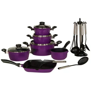 Krüger Aluguss-Topf-Set 6-tlg. lila  4 x Fleischtopf + Stieltopf + Steakpfanne