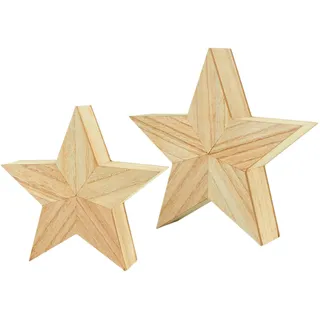 Spetebo Deko Holz Stern naturbelassen 2er Set - 26 cm / 21 cm - Deko Aufsteller Weihnachtstern - Weihnachten Advent Tisch Fenster Dekoration Aufsteller