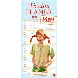 Pippi Langstrumpf Familienplaner 2025: Terminkalender 2025 mit Fotos aus den Kult-Filmen. Familienkalender mit 5 Spalten. Familien-Wandkalender mit Schulferien und Stundenplänen. (Familienplaner Heye)