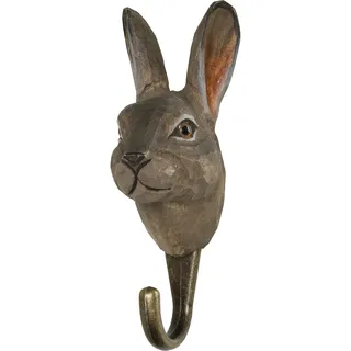WILDLIFEGARDEN WG510 Haken Schneehase - Handgeschnitzter Tierhaken aus Holz und Metall - Sammlung Europäische Tiere