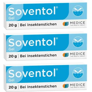 Soventol Gel 3 x 20 g bei Insektenstichen & Juckreiz auf der Haut - kühlende & abschwellende Wirkung - für die ganze Familie - für die Reiseapotheke