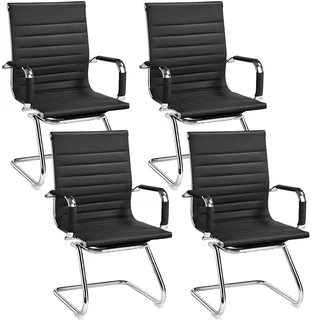 Yaheetech Freischwinger Stühle 4er Set, Besucherstuhl mit Armlehnen Schwarz | Schwingfunktion für flexibles Sitzen, stabil und platzsparend – geeignet für Konferenz, Wartezimmer & Büro