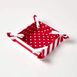 Homescapes Brotkorb Stoff eckig Wendemuster Polk Dots rot Design Brötchenkorb Textil 100% Baumwolle