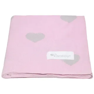 Kindsgut Babydecke Baumwolle 80x100 cm, Herzen, Rosa | Gestrickte Kinderdecke, Kuscheldecke für Kinderwagen, Bett und Autositz, waschbar bei 30 °C, Unisex, Geschenk zur Geburt