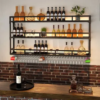 FUYAO An der Wand montiertes Weinregal, hängender Weinflaschenhalter aus Metall, Barregale für Spirituosenflaschen, Wandregal zur Präsentation von Weinflaschen