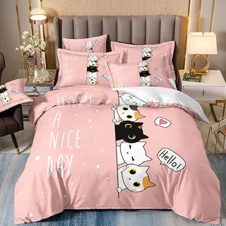 Bettwäsche 135x200 cm 3 Teilig Mikrofaser Bedding Bettbezug 135x200 Bettwäsche-Sets 3D-Druck Haustier Katze Thema Tier Cat Bettbezüge + 2 Kissenbezug 80x80 Mit Reißverschluss Eckbinder Halten