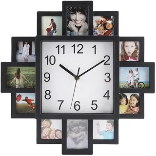 Wanduhr Mit Bilderrahmen, 2 In 1 Kunststoff Wanduhr Foto Kunst Bilder Modernes Design DIY Bilderrahmen Schwarz Moderne Wohnkultur Wohnzimmer Reloj Fotos Pared Dekoration