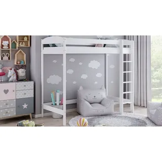 Hochbett 180 Kinderbett aus Kiefernholz für Mädchen und Jungen, 80 x 160 cm, Höhe 180 cm, Meble Wróbel, Weiß