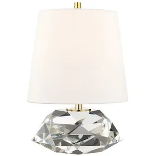 Casa Padrino Luxus Tischleuchte Antik Messing / Weiß Ø 24 x H. 35 cm - Elegante Tischlampe mit rundem Leinen Lampenschirm - Luxus Qualtät