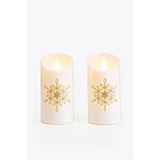 LED-Kerzen Snowflake, 2er Set, Ø je 7,5 cm, Höhe 15 cm, 6-Stunden-Timer, Batteriebetrieb (jede Kerze für 3 x AA-Batterien, nicht enthalten)