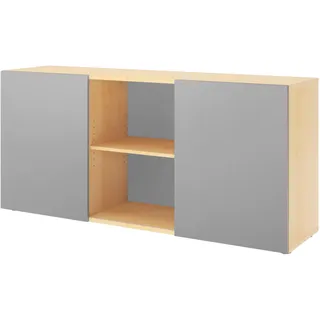 bümö Schwebetürenschrank, Sideboard Ahorn/Silber - Büromöbel Sideboard Holz 160cm breit, 42cm schmal, Büro Schrank mit Schwebetür für Flur oder als Wohnzimmer-Kommode