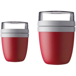 Mepal - Lunchpot Ellipse Duo Pack - Praktischer Müslibecher, Joghurtbecher, To Go Becher - Geeignet für Tiefkühler, Mikrowelle & Spülmachine - 300 & 500 ml - Nordic Red