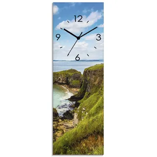 ARTLAND Wanddeko Wanduhr ohne Tickgeräusche Glas Quarzuhr 20x60 cm Rechteckig Lautlos Strand Küste Meer Felsenlandschaft Urlaub Maritim S7MQ