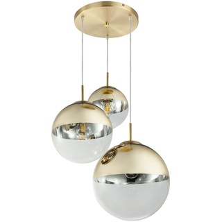 Hängelampe Pendelleuchte Glas 3 flammig goldfarben Glaskugel Pendelleuchte Glaskugel Esstischlampe, Metall, 3x E27 Fassungen, DxH 51x120 cm
