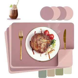 LuxusKollektion Platzset Tischsets Abwaschbar Lederoptik Platzsets 4er Lila + Rosa 4, (4-St) lila|rosa