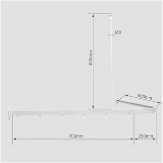 Euroshowers GmbH Duschvorhangstange Proffs Weiß 90 × 90 cm - Kürzbar, Wand, Schrauben, Aluminium, Inklusive Deckenhalterung 60 cm,verbindungsstücken und 12 Vorhanghaken weiß