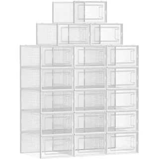 Songmics Schuhboxen 18er Set transparent-weiß