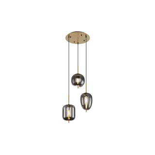 GLOBO Blacky I 3-flg. 46 cm rund Messing mit Rauchglaskugeln