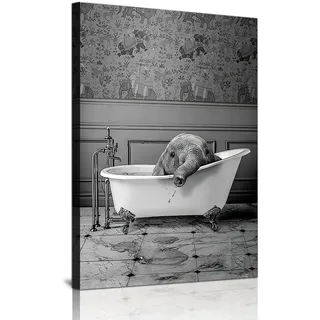 Tier In Der Badewanne Bild, Schwarz Weiß Tier Badezimmer Bilder, Lustig Wandbilder Drucke Leinwand Poster, Kunst, Wandkunst, Minimalistische Wohnkultur - Ohne Rahme (Tier -2, 50x70)