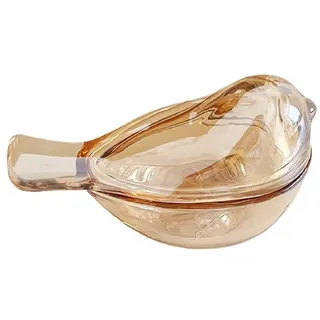Schmuckschatulle Glas Glasvogel Figur Deko Schmuckkästchen, Mini Klarglas Schmuckkasten mit Deckel, Retro Schmuck Aufbewahrungsbox für Ringe Ohrringe Ketten von Damen (Bernstein)