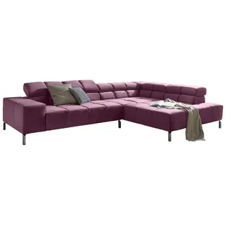 KAWOLA Ecksofa Nelson Velvet Recamiere rechts mit motorischem Sitzvorzug purple
