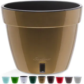 Santino ASTI 23CM Selbstwässernder Blumentopf mit Wasserstandsanzeiger - Rund Premium Qualität Innen Blumentopf für Anlagen, Blumen, Kräuter (Ø 23,5 cm, H 18 cm, 6L - Gold/Black)
