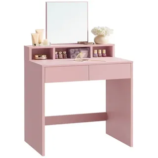 VASAGLE Schminktisch mit rechteckigem Spiegel, Frisiertisch, Kosmetiktisch, 2 Schubladen, 3 offene Fächer, modern, 40 x 60 x 127 cm rosa 60 cm x 127 cm x 40 cm