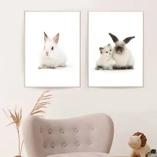 Poster Kinderzimmer Kaninchen 2er Set 50x70cm 50x70cm B